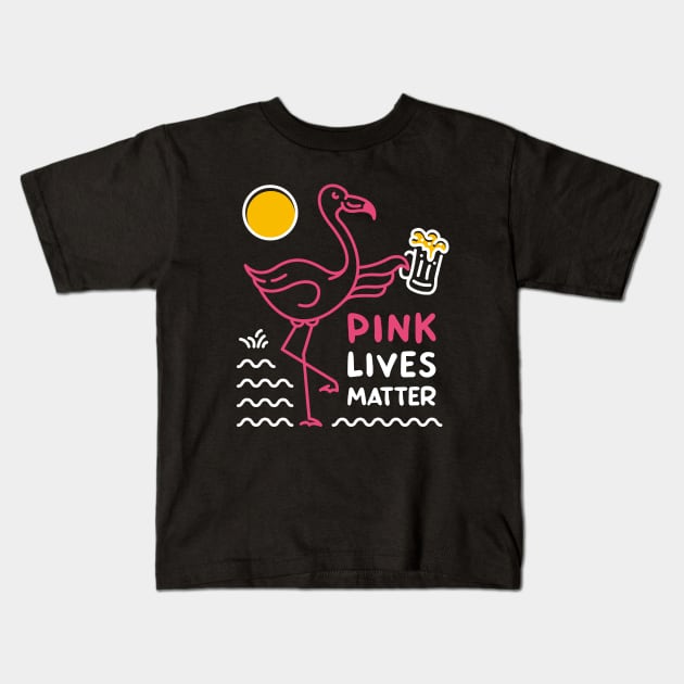 Flamingo and Beer | Pink Lives Matter Kids T-Shirt by Atelier Djeka